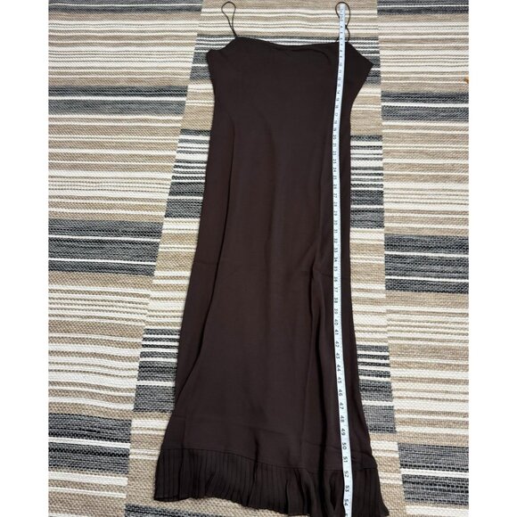Reformation Suki Slip Midi Dress Pleated Ruffle Hem Sleeveless Brown Lined US 12 - Picture 10 of 11